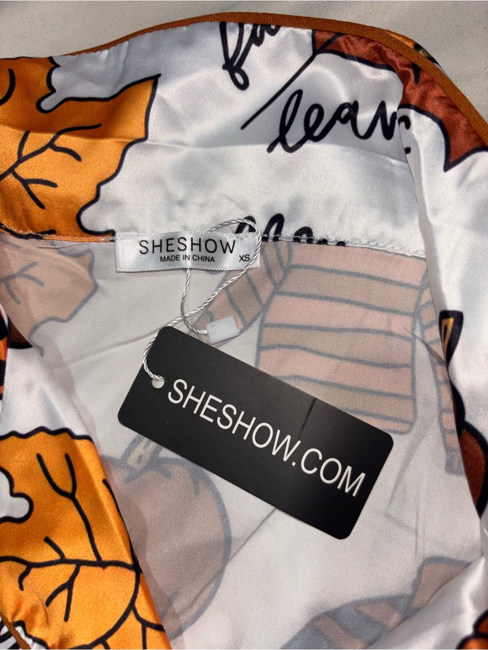 Sheshow NWT XS Fall Thanksgiving Satin Pajama Set Pumpkin Football - Picture 5 of 6